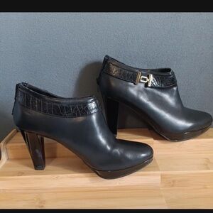 East 5th Black Heeled Ankle Boots with Croc Detail